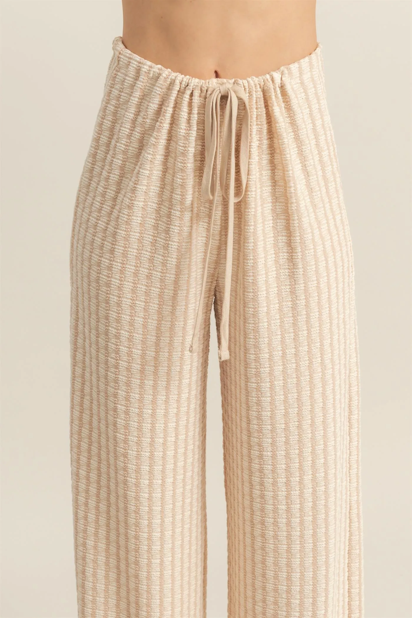 HF25E272-High Waist Drawstring Striped Knit Pants