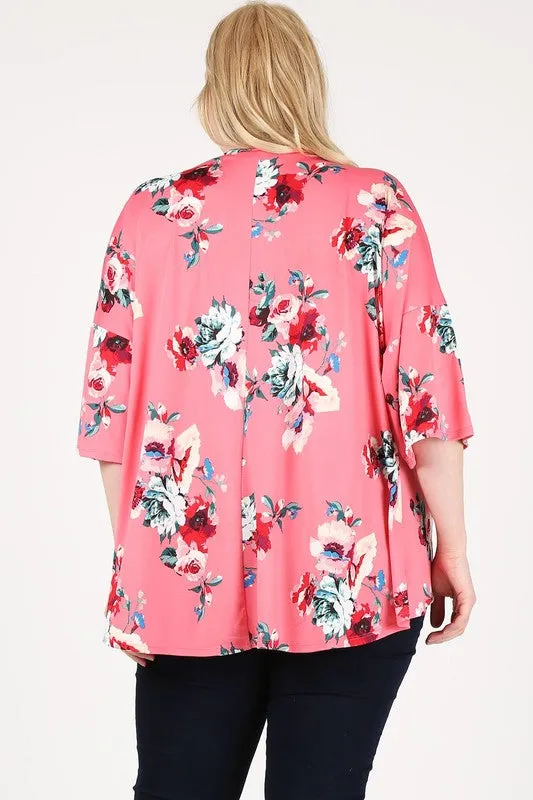 HI Curvy Plus Size Women Floral Short Sleeve Cardigan