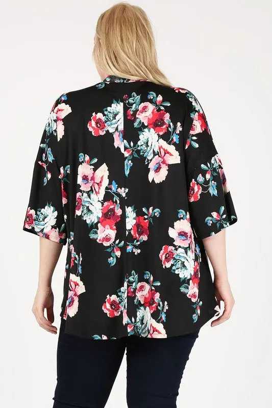 HI Curvy Plus Size Women Floral Short Sleeve Cardigan