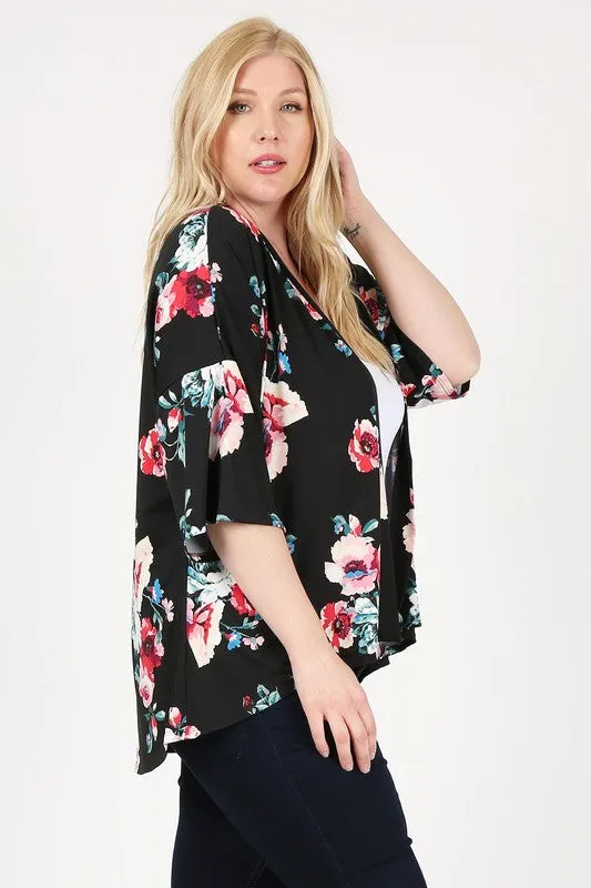 HI Curvy Plus Size Women Floral Short Sleeve Cardigan