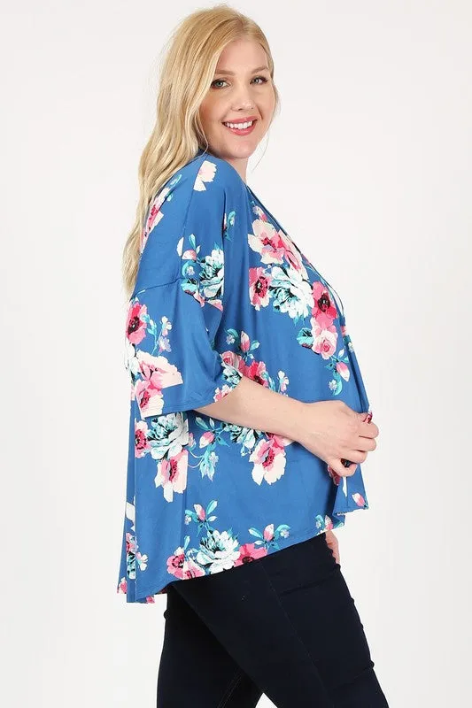 HI Curvy Plus Size Women Floral Short Sleeve Cardigan