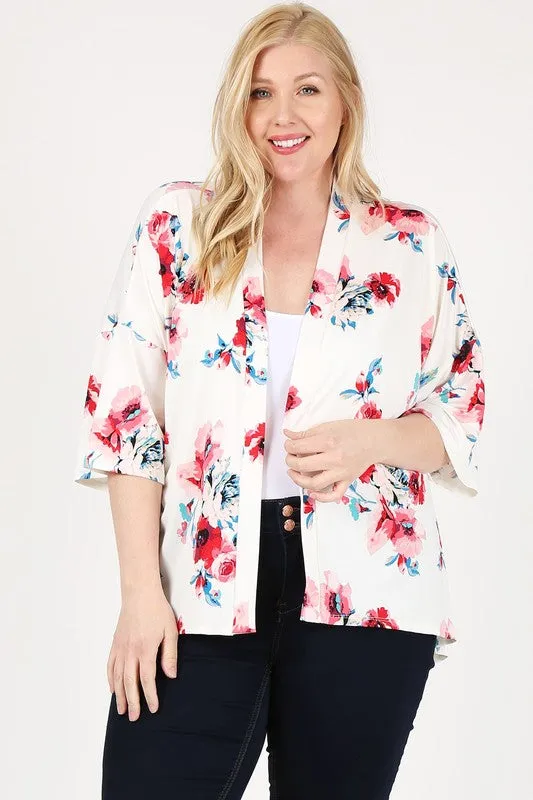 HI Curvy Plus Size Women Floral Short Sleeve Cardigan