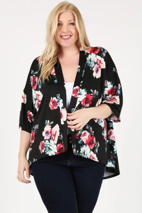 HI Curvy Plus Size Women Floral Short Sleeve Cardigan