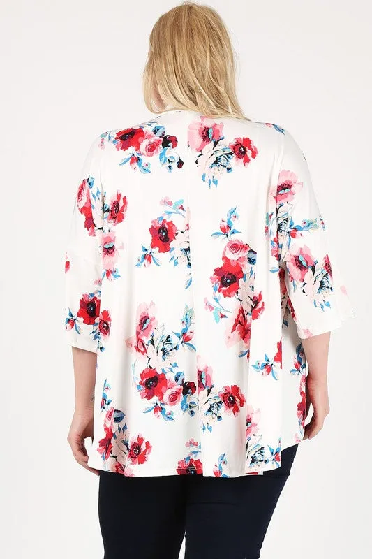 HI Curvy Plus Size Women Floral Short Sleeve Cardigan