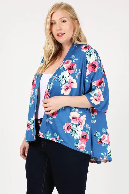 HI Curvy Plus Size Women Floral Short Sleeve Cardigan