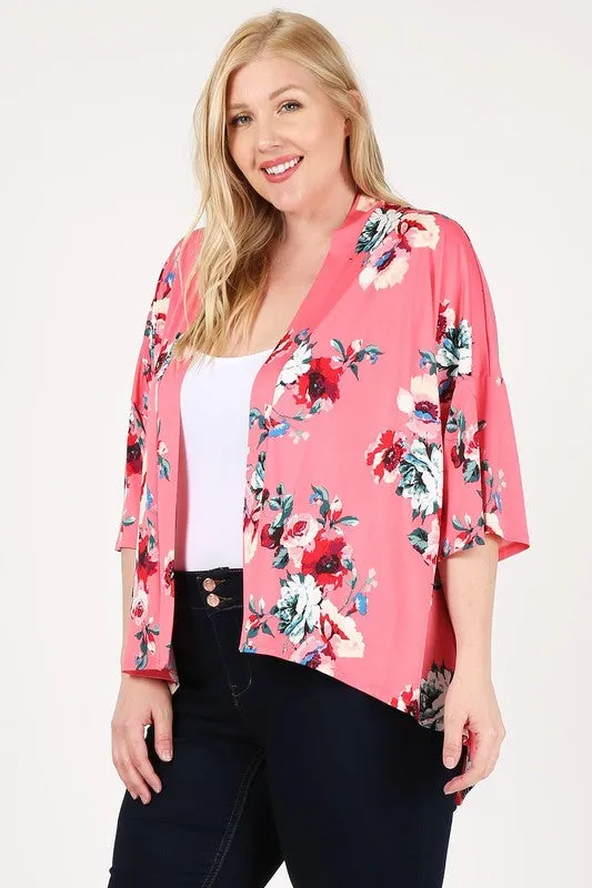 HI Curvy Plus Size Women Floral Short Sleeve Cardigan