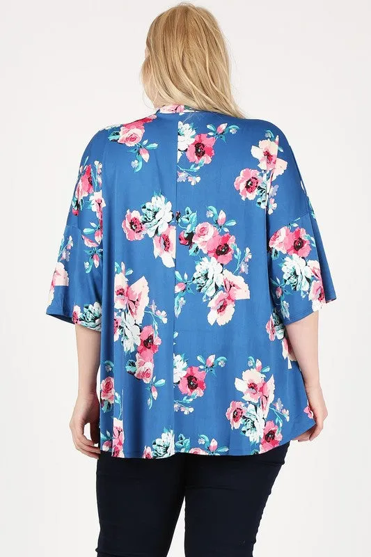 HI Curvy Plus Size Women Floral Short Sleeve Cardigan