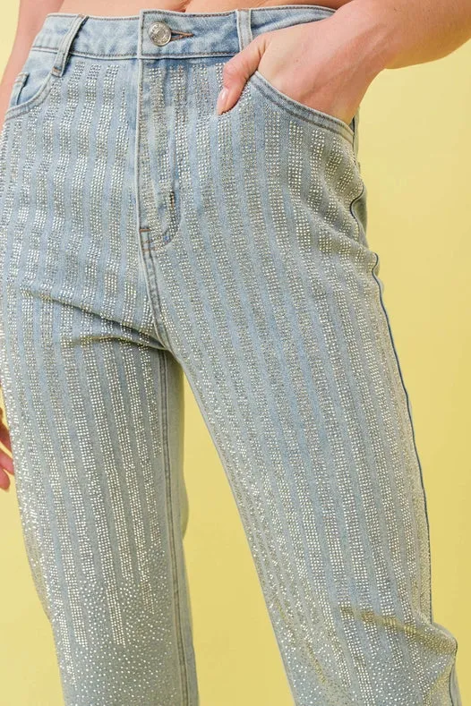 High Rise Rhinestone Suds At Front Jeans