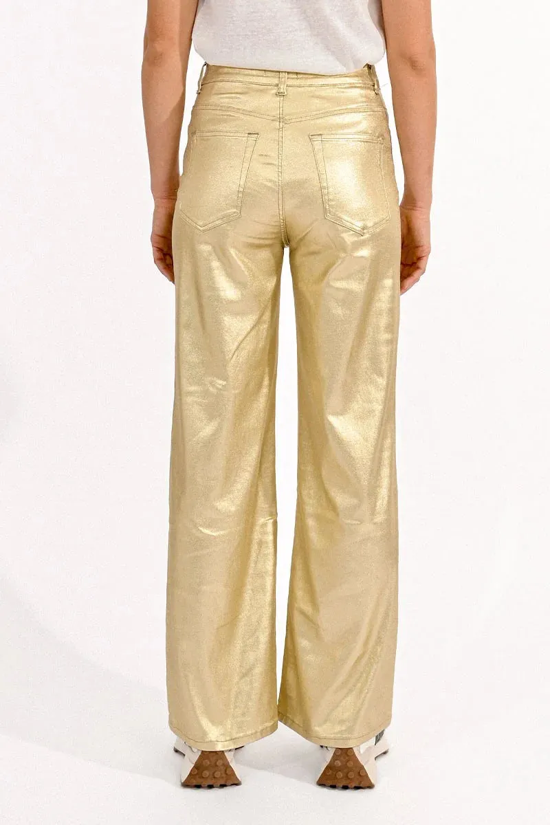 High Waist Coated Pants - Golden Beige