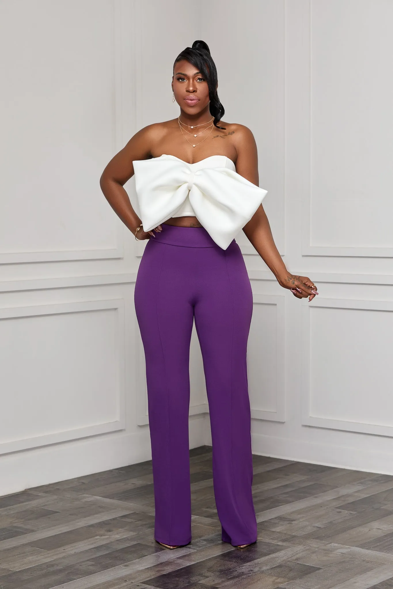 HIGH WAIST PALAZZO STRETCHY PANTS (PURPLE)