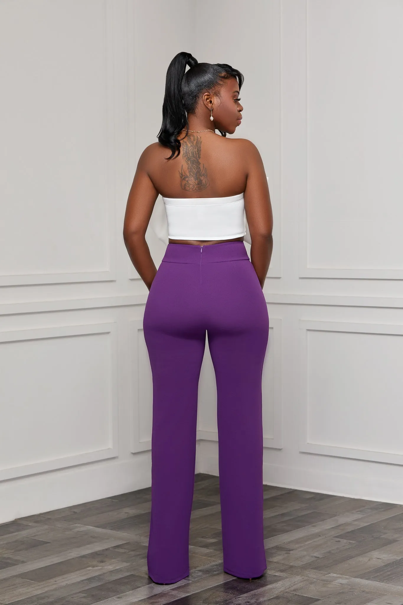 HIGH WAIST PALAZZO STRETCHY PANTS (PURPLE)