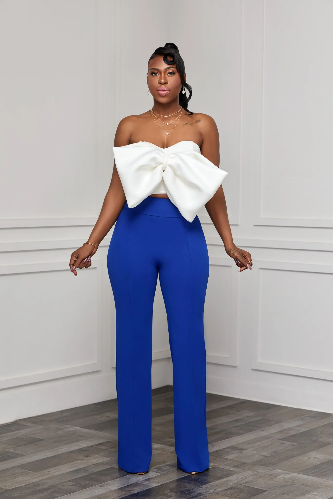 HIGH WAIST PALAZZO STRETCHY PANTS (ROYAL BLUE)