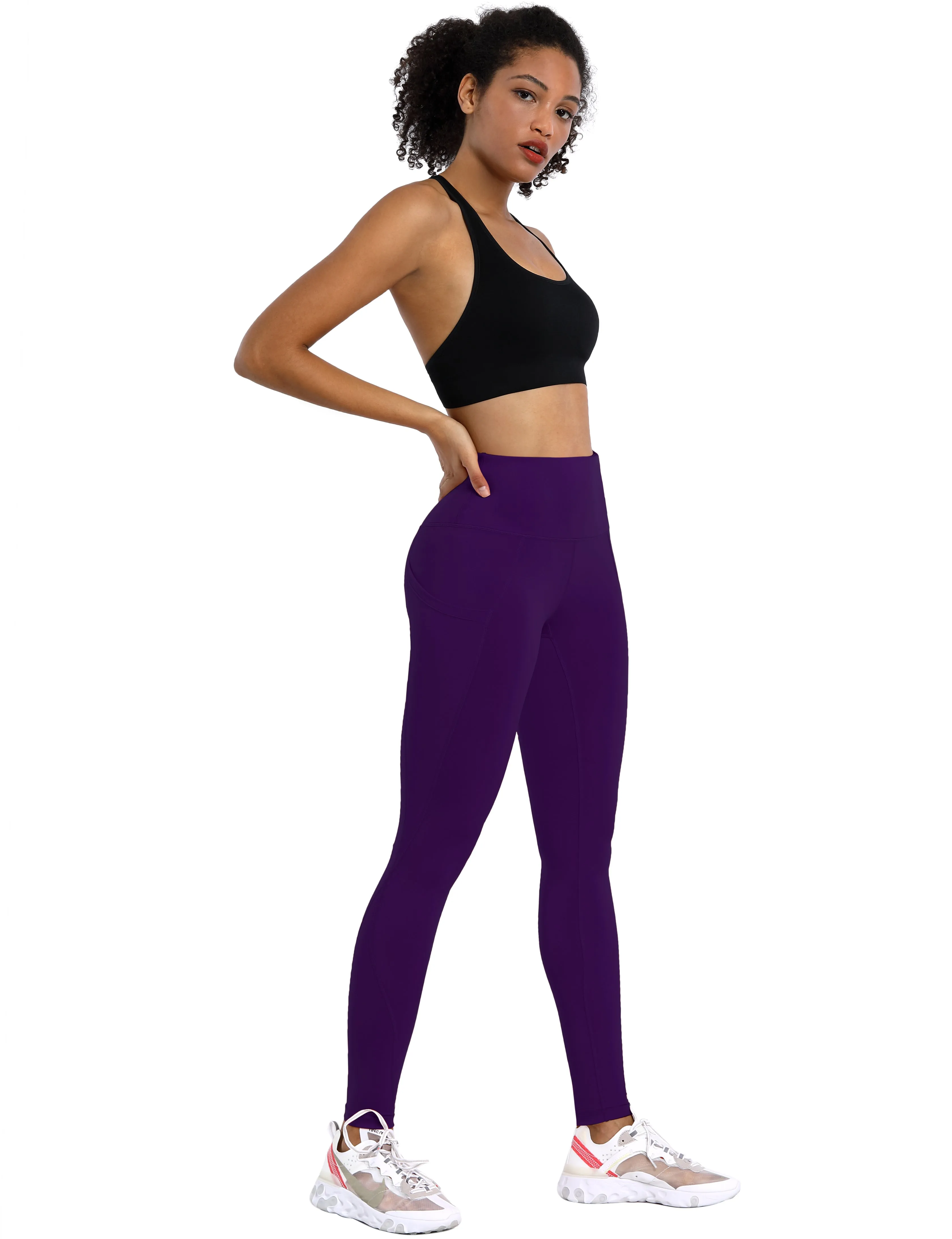 High Waist Side Pockets Yoga Pants pansypurple_yoga