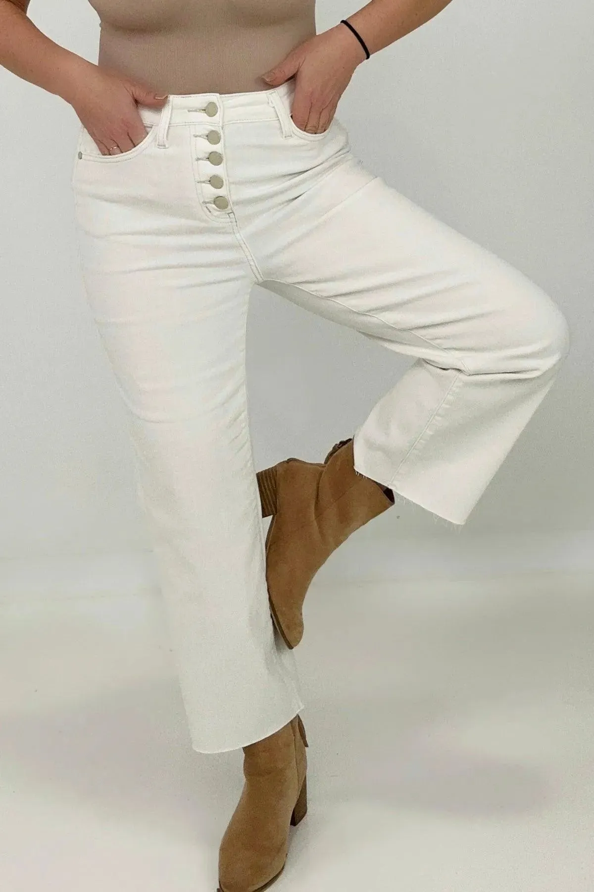 High Waist Wide Leg White Cropped Jeans