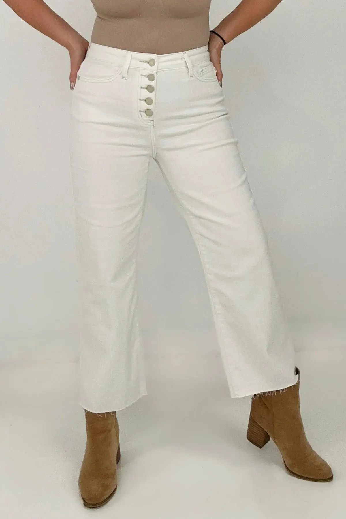 High Waist Wide Leg White Cropped Jeans