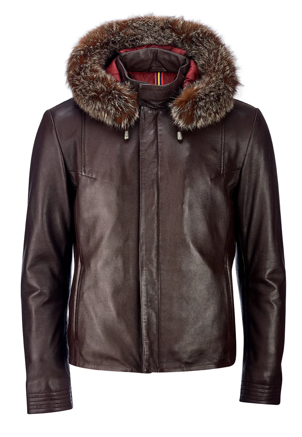 Hooded Leather Jacket - Brown