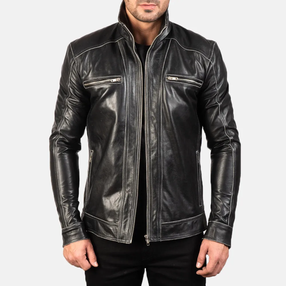 Hudson Black Leather Biker Jacket