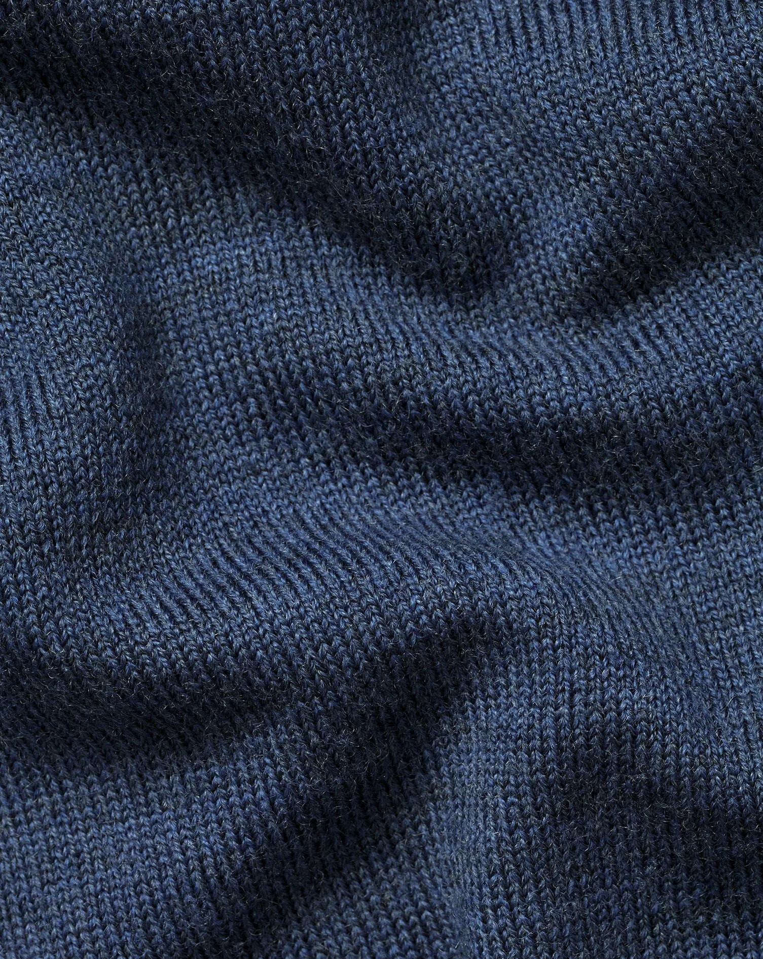 Indigo Blue Melange Pure Merino Zip Neck Jumper