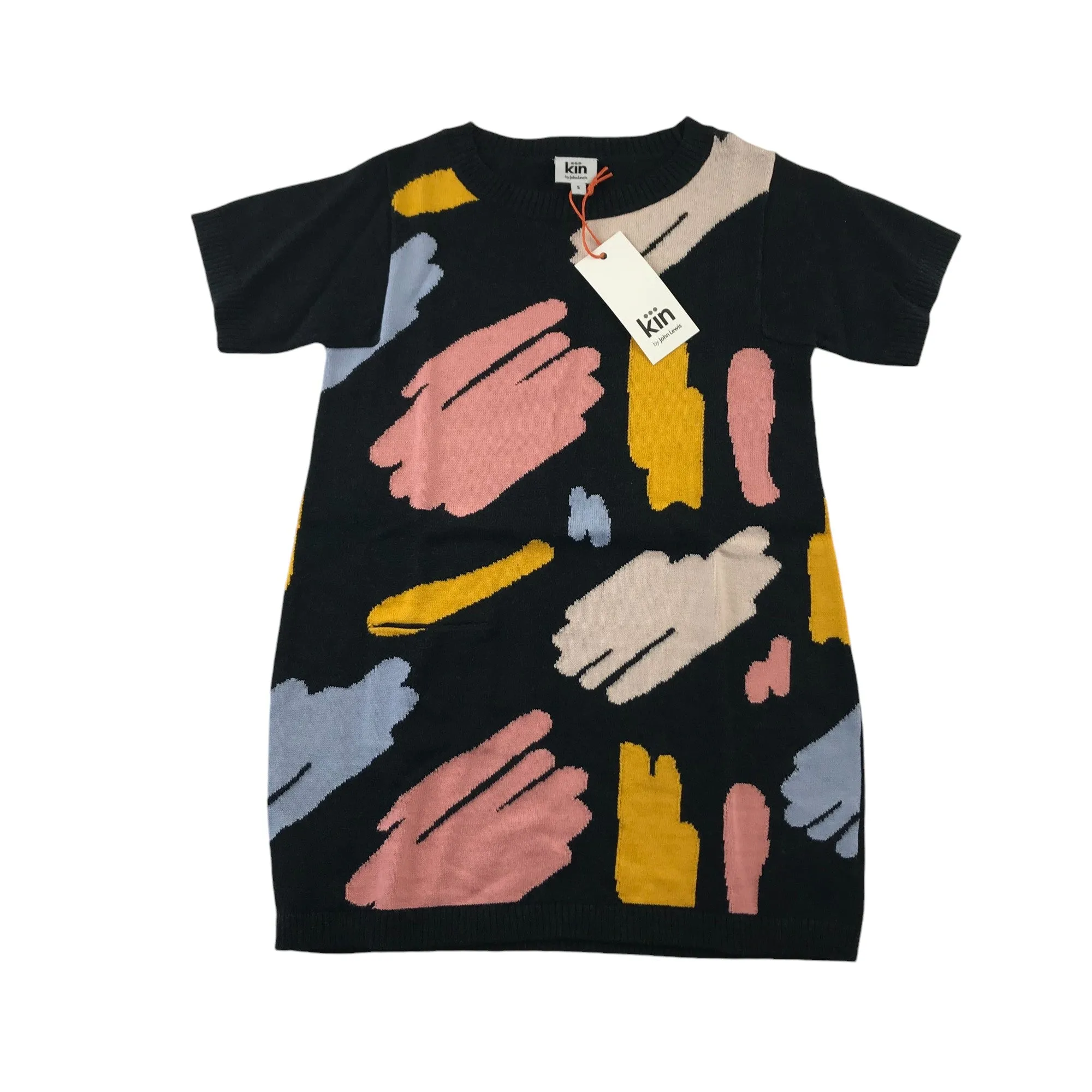 John Lewis jumper dress 4-5 years black and multicolour graphic design cotton