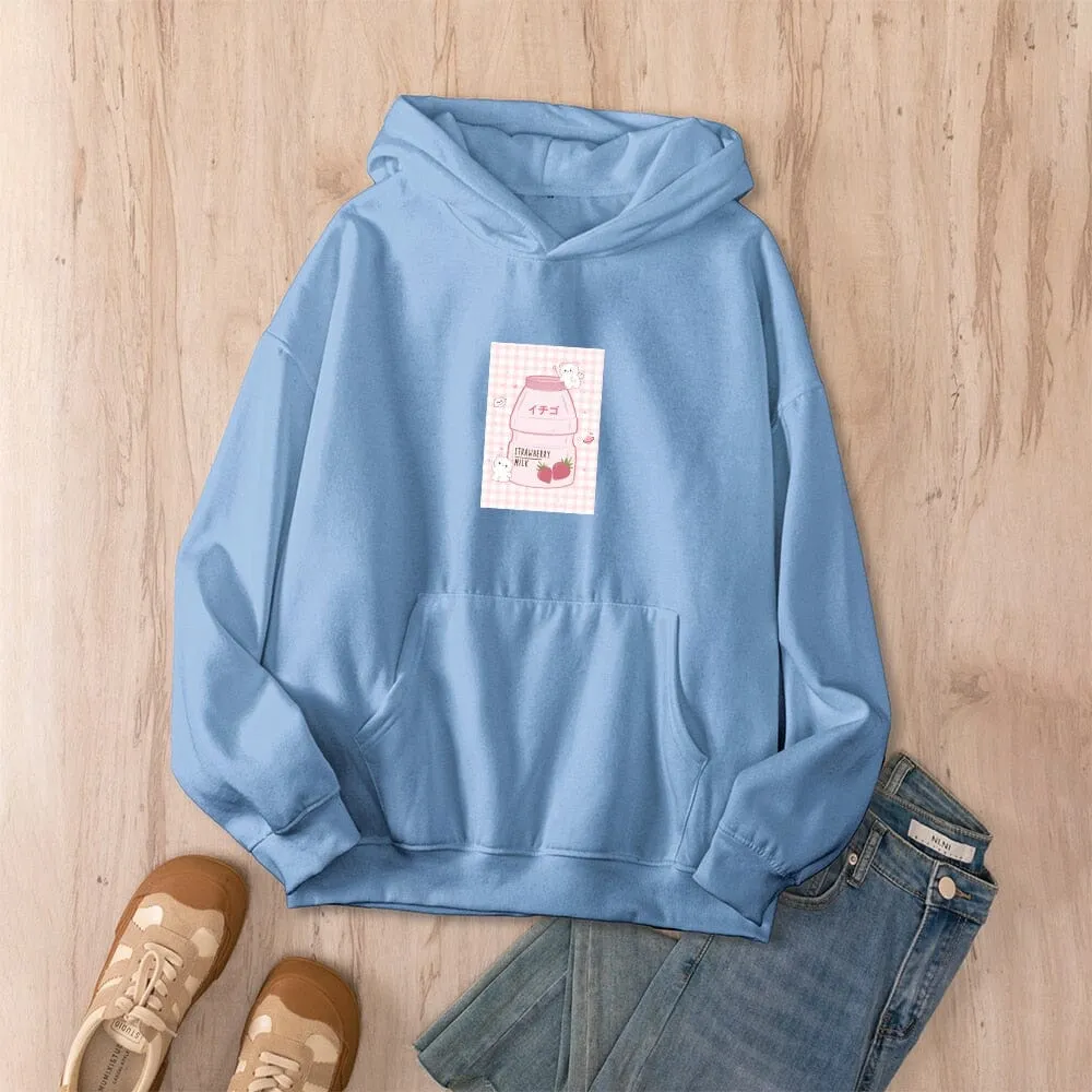 Kawaii Strawberry Yogurt Oversized Soft Hoodies