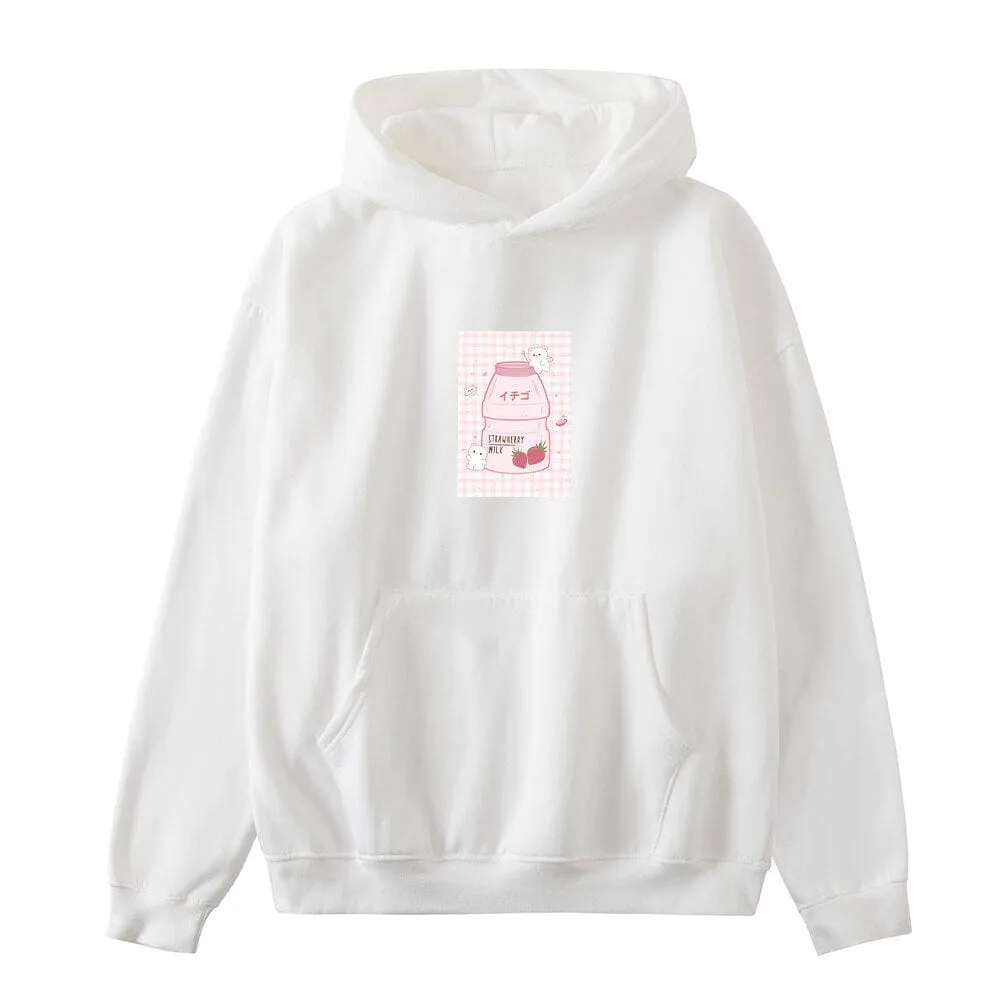 Kawaii Strawberry Yogurt Oversized Soft Hoodies