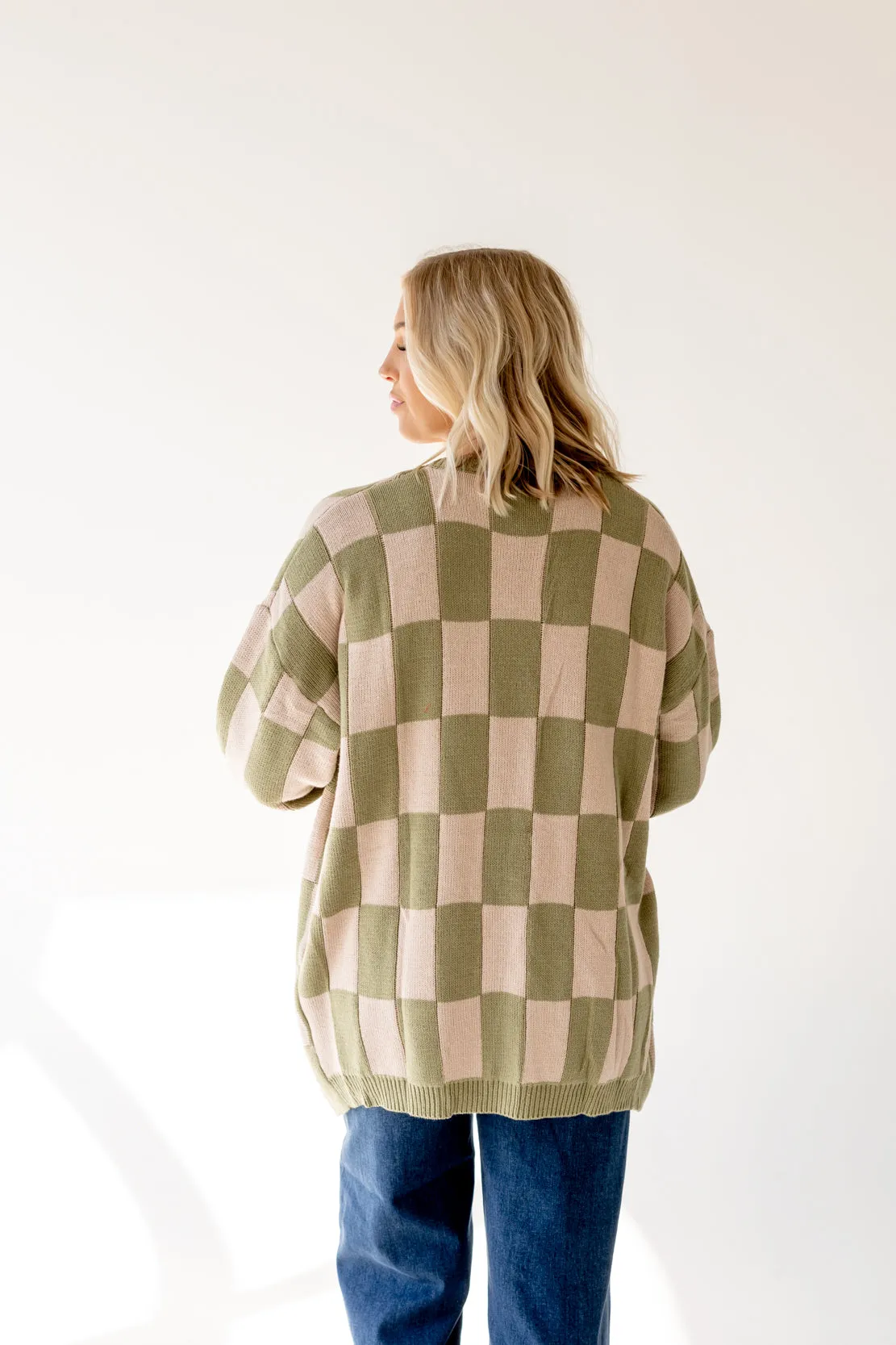 Kendra Checkered Cardigan | Olive/Beige