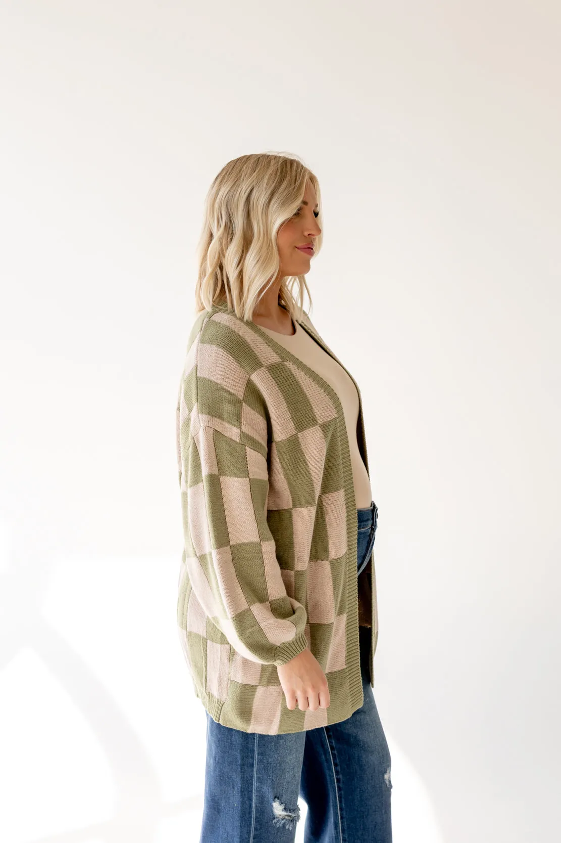 Kendra Checkered Cardigan | Olive/Beige