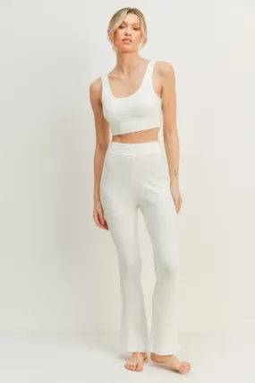 Kimberly C White Waffle Tank and High Waist Flare Pants Set