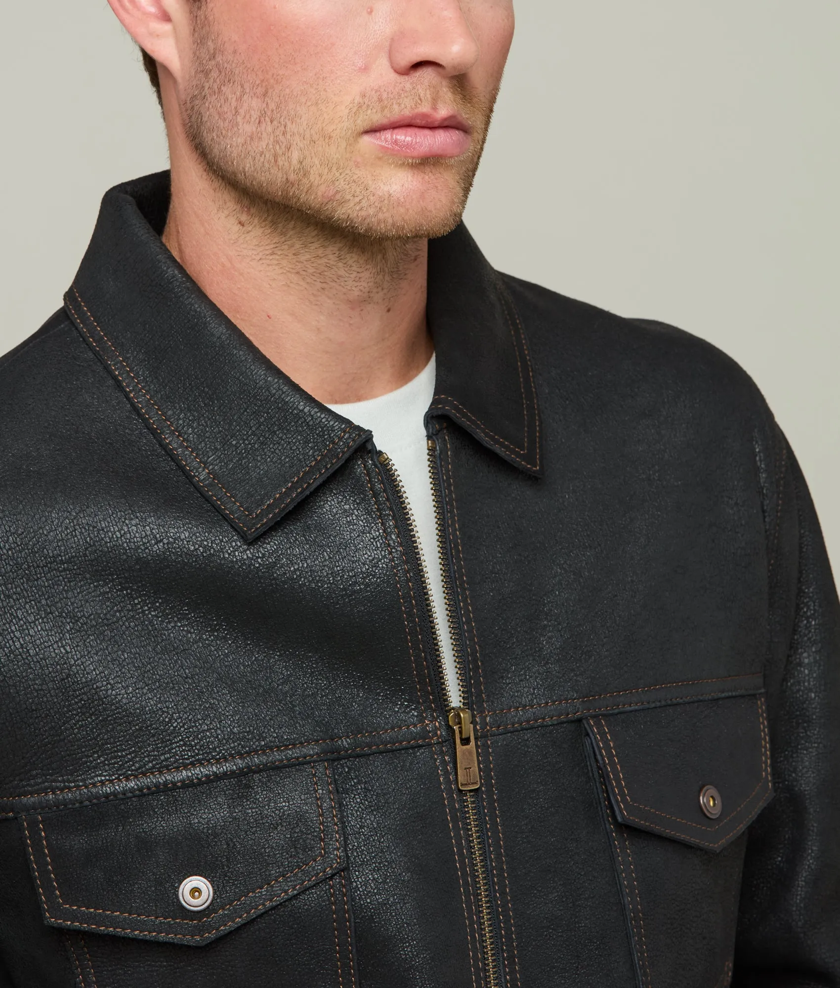 Leather Trucker Jacket :: Black