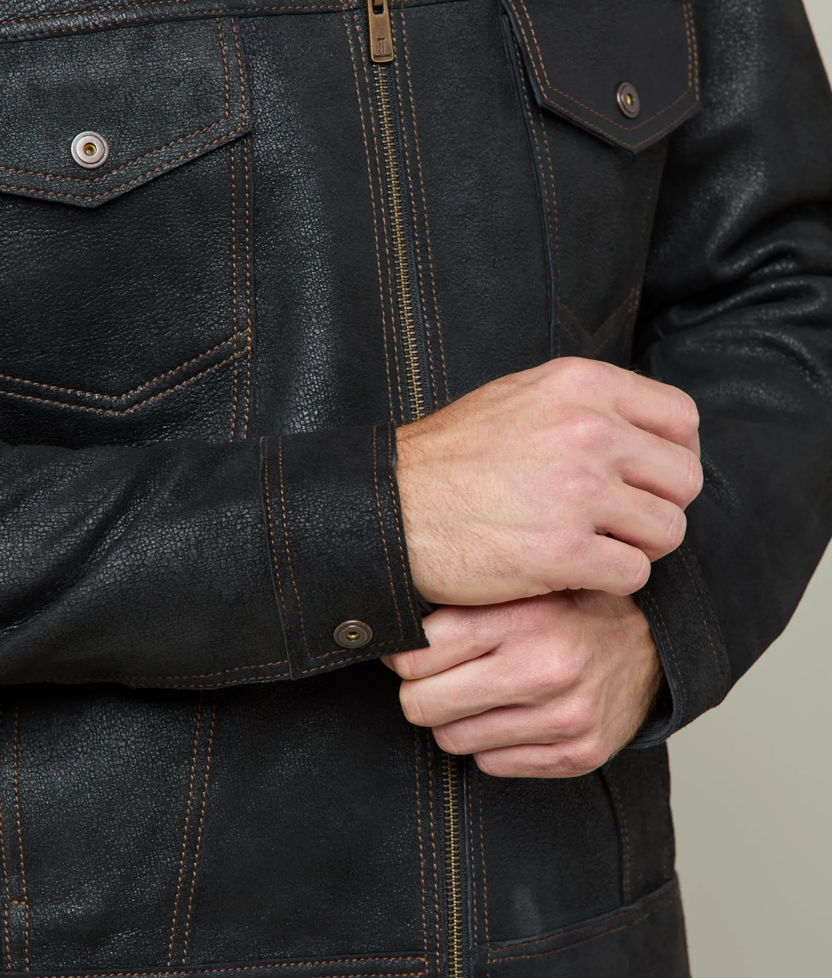 Leather Trucker Jacket :: Black