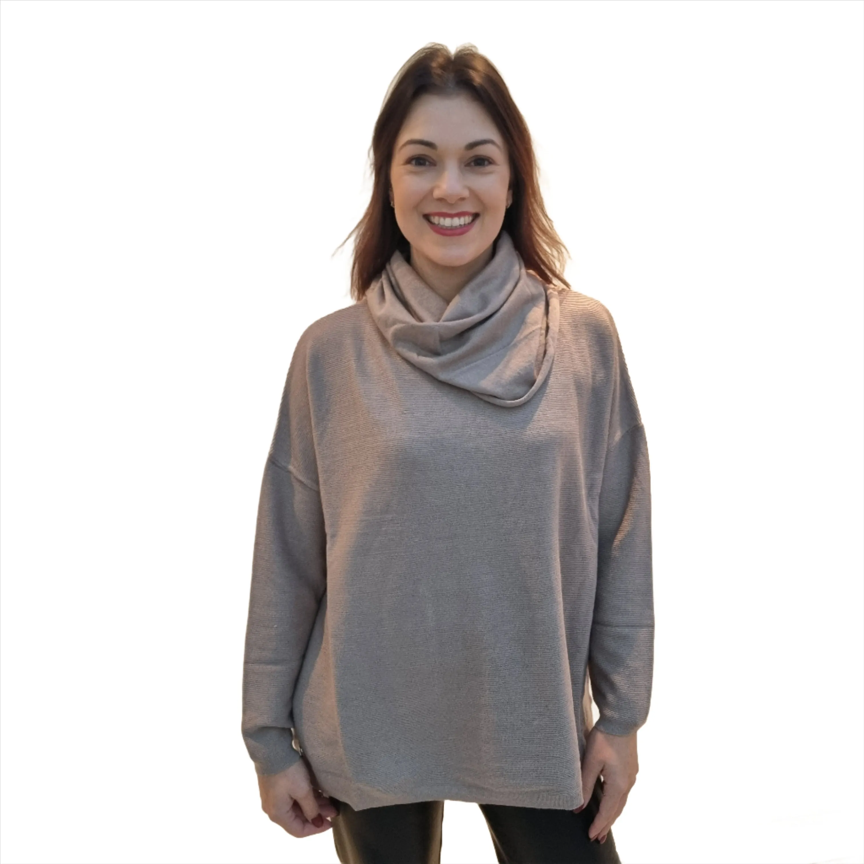 Malissa J Fine Ribbed Long Sleeve Cowl Neck Jumper