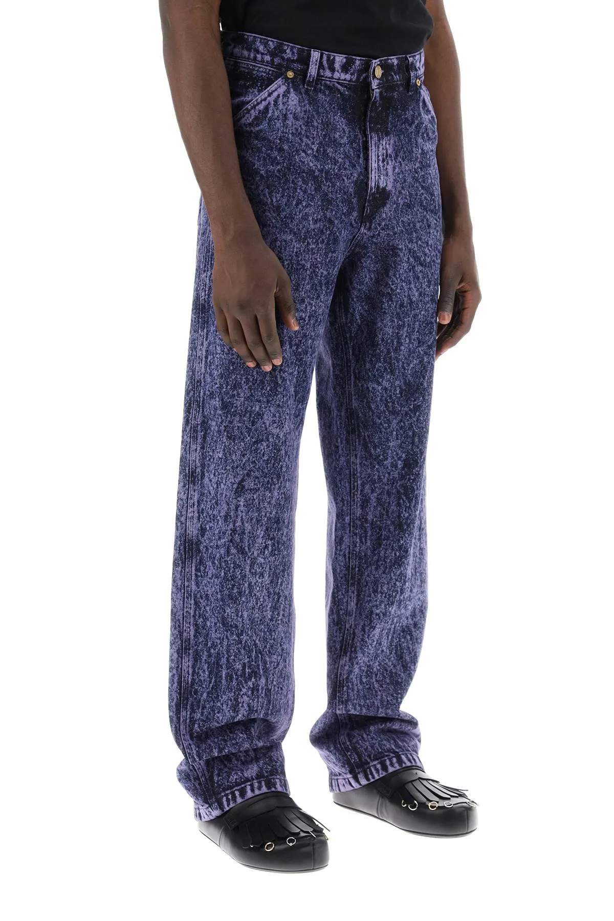 Marni Loose Marbleized Denim Jeans In