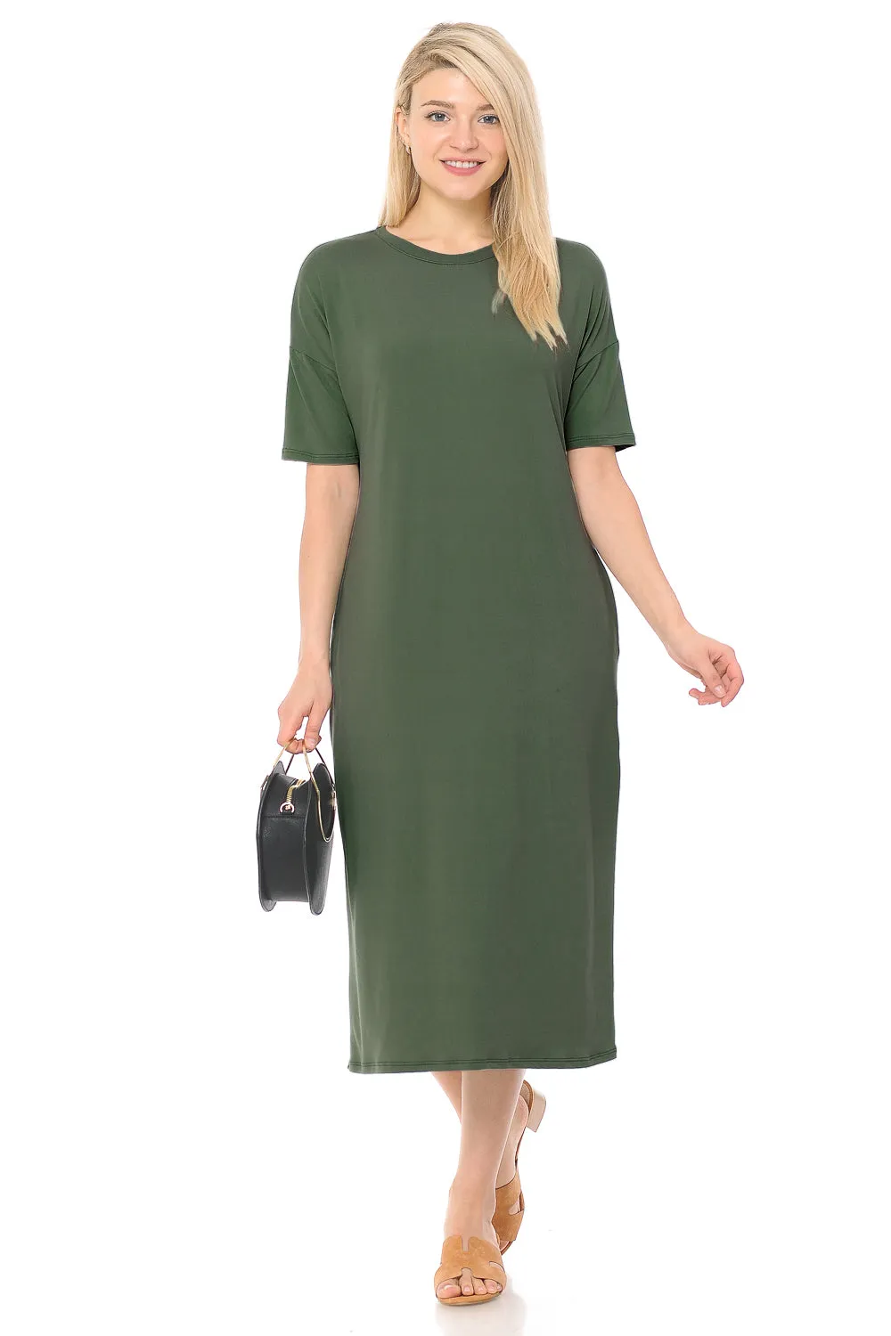 Midi Dress with Half-Sleeve and Pockets