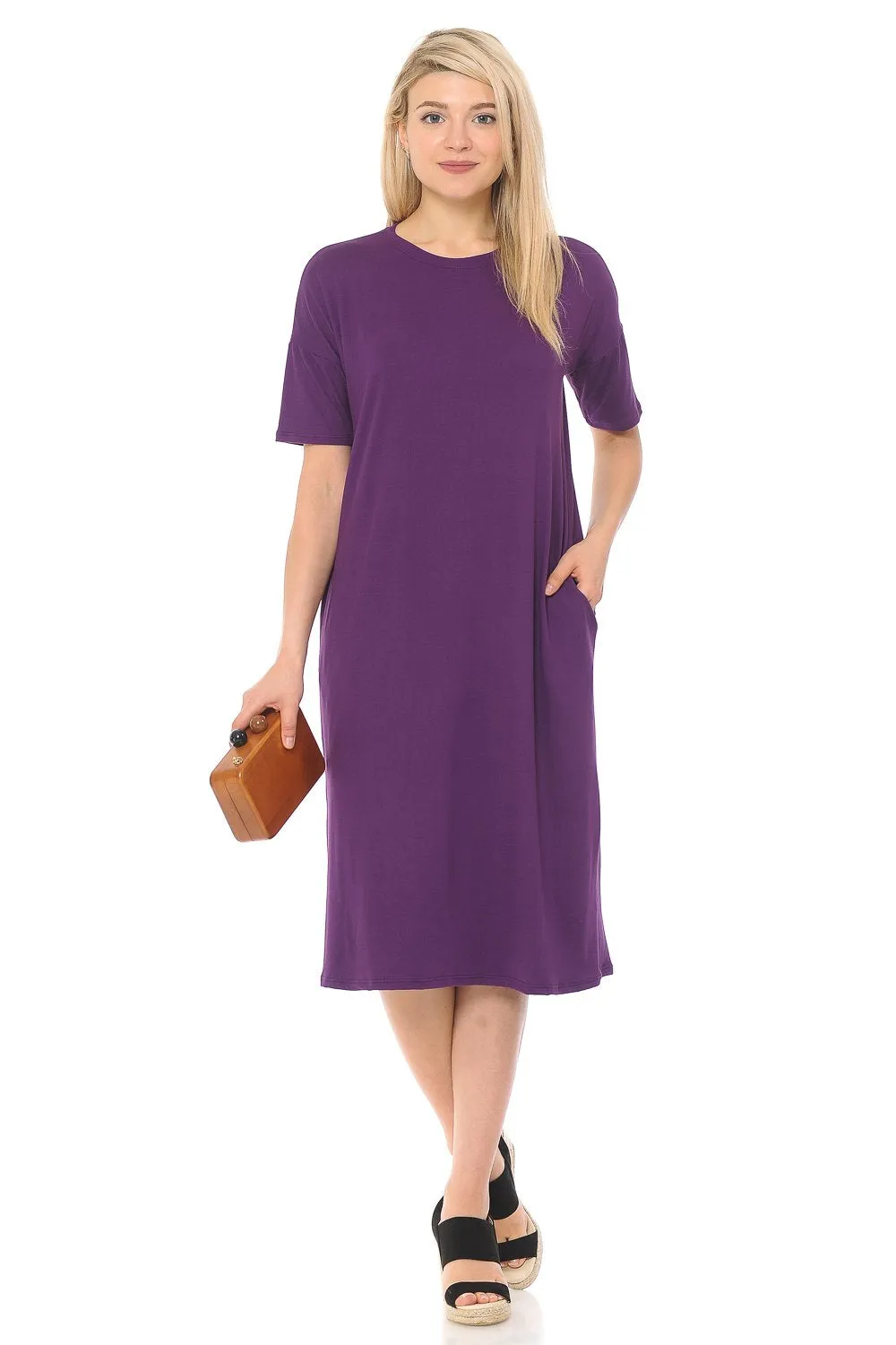 Midi Dress with Half-Sleeve and Pockets