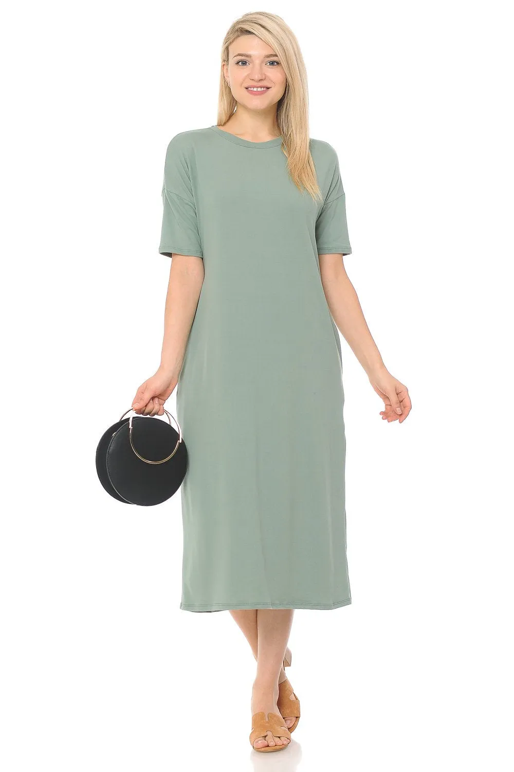 Midi Dress with Half-Sleeve and Pockets