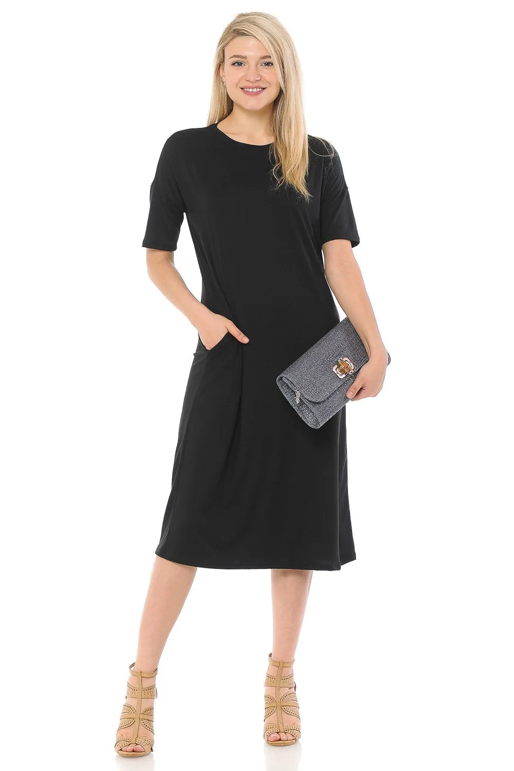 Midi Dress with Half-Sleeve and Pockets