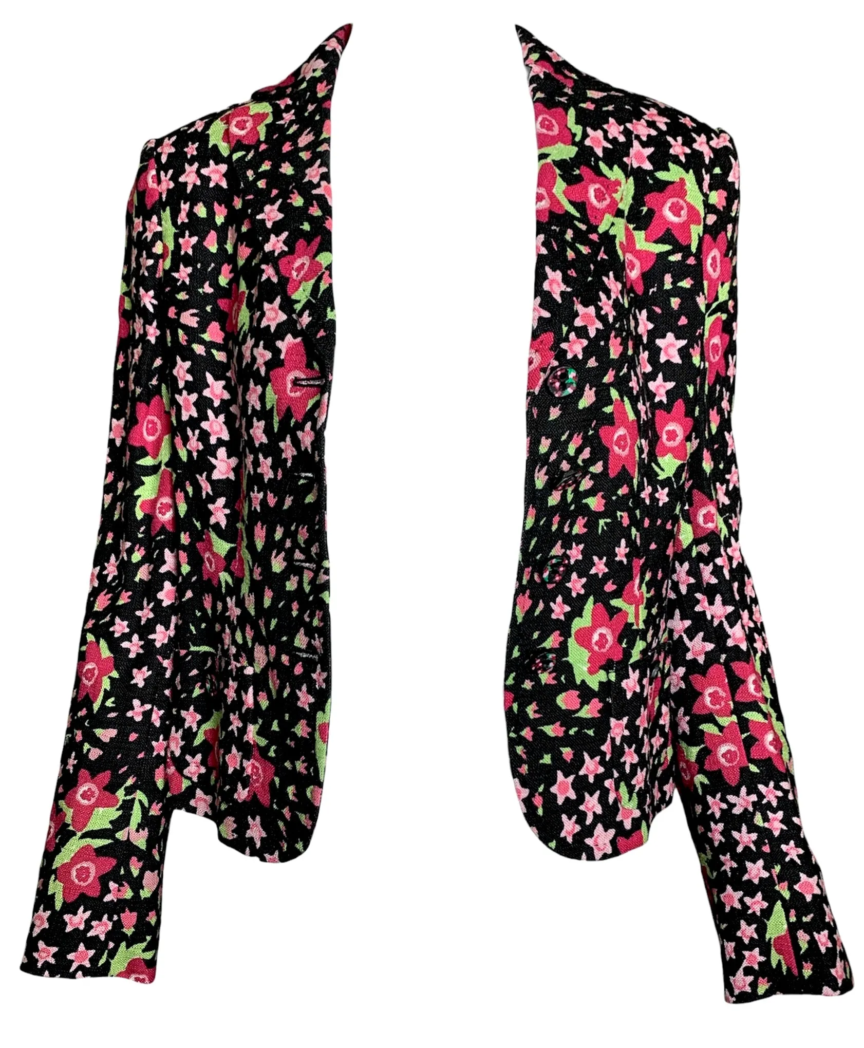 Moschino 2000's Black and Pink Floral Skirt Suit