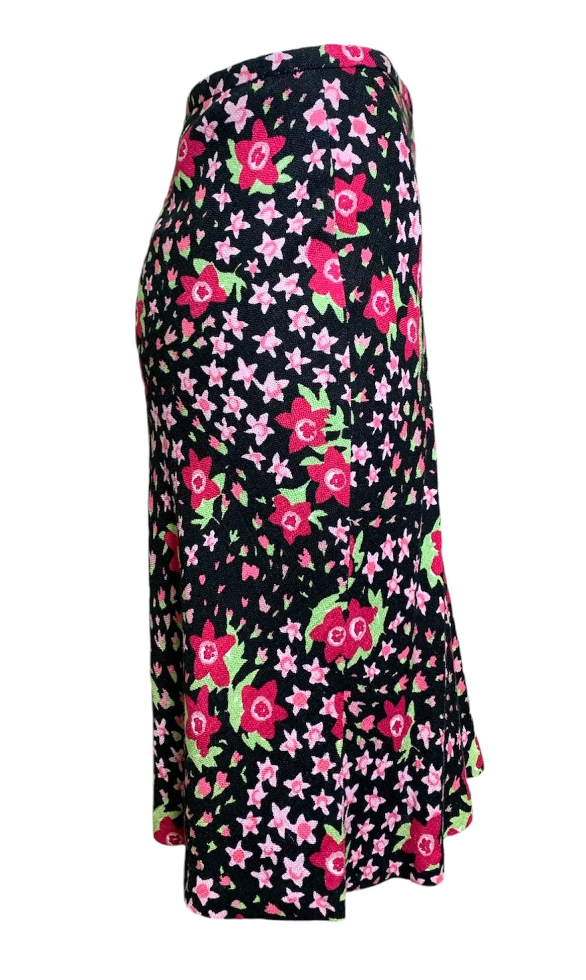 Moschino 2000's Black and Pink Floral Skirt Suit