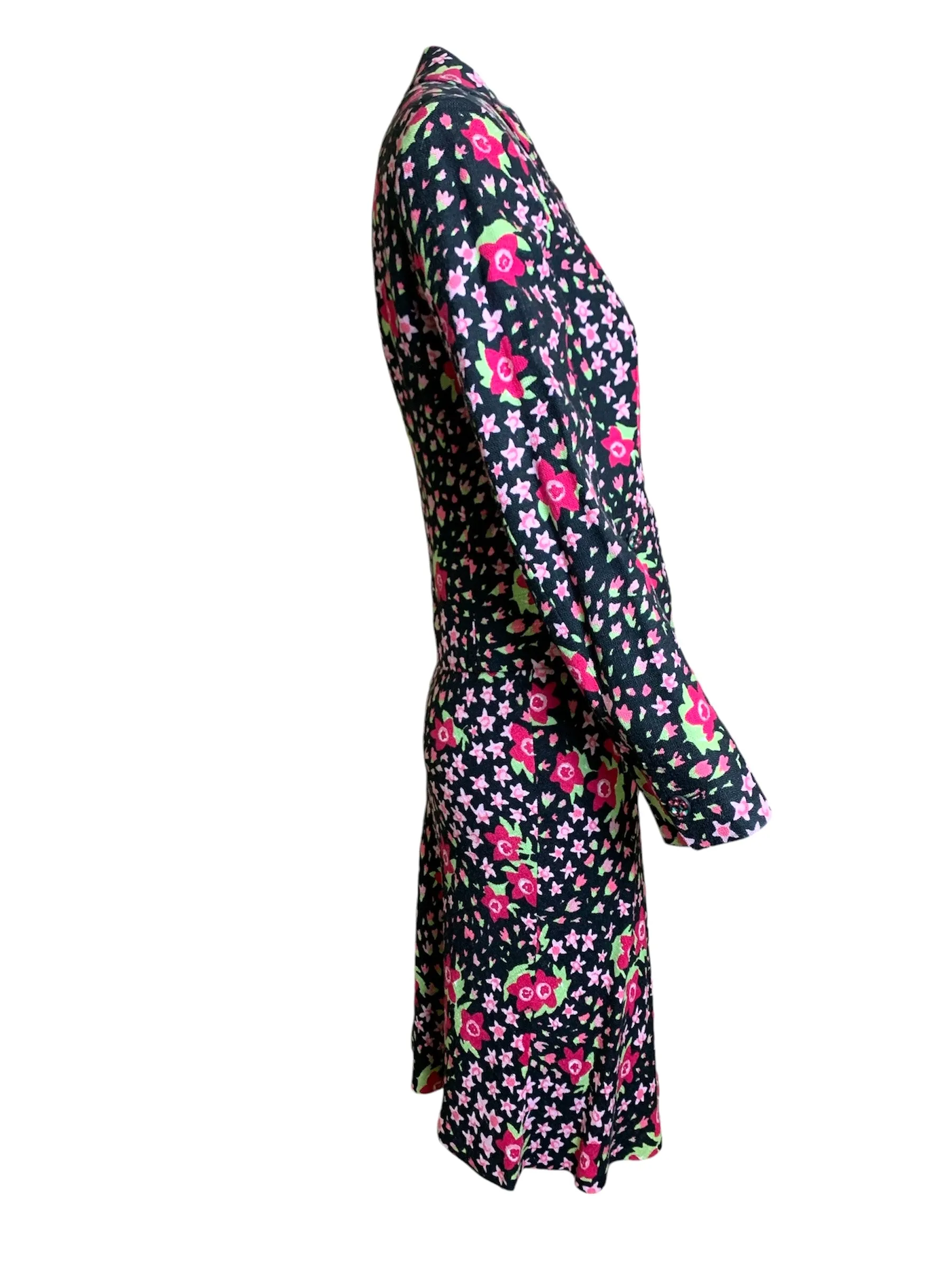 Moschino 2000's Black and Pink Floral Skirt Suit