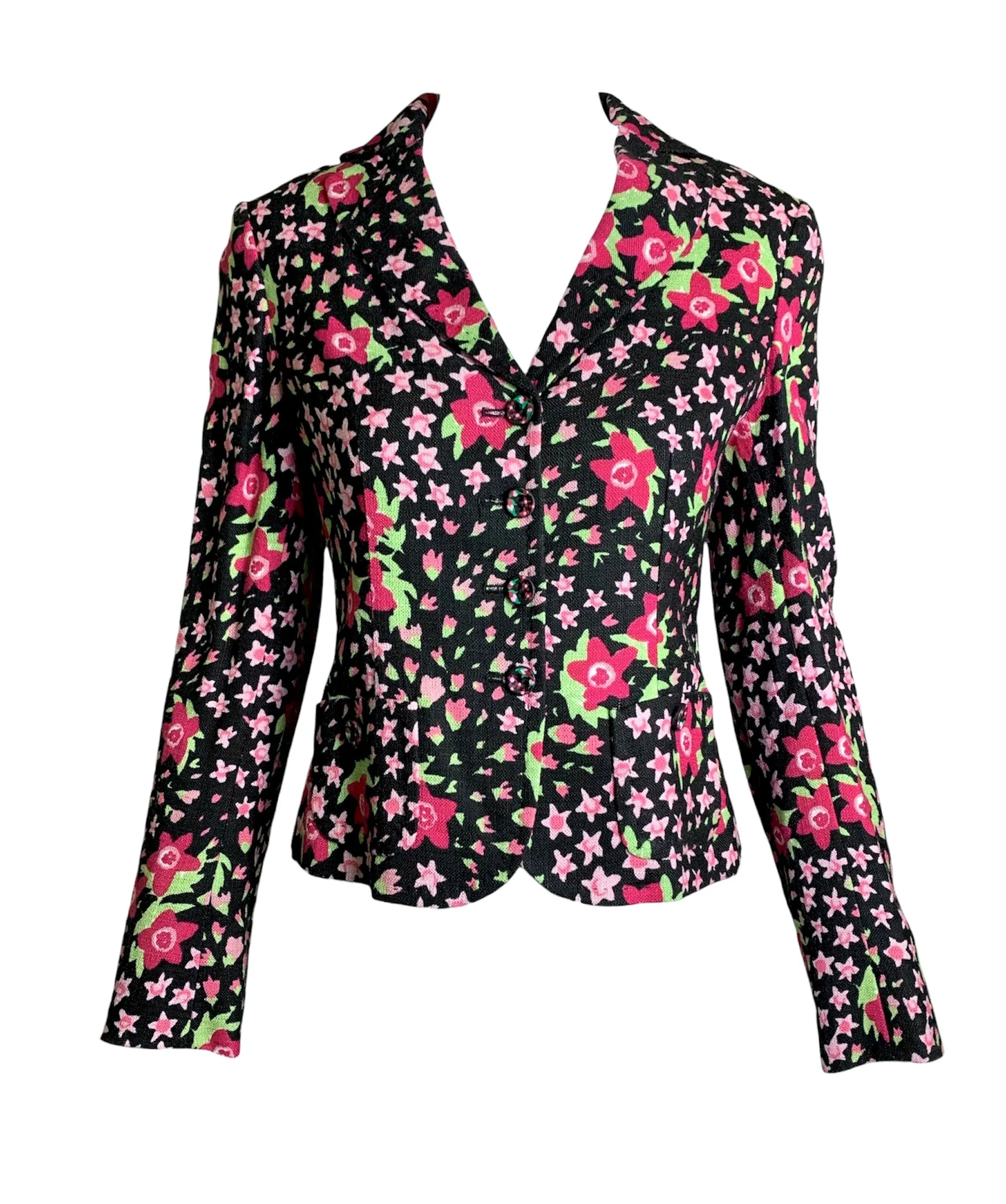 Moschino 2000's Black and Pink Floral Skirt Suit