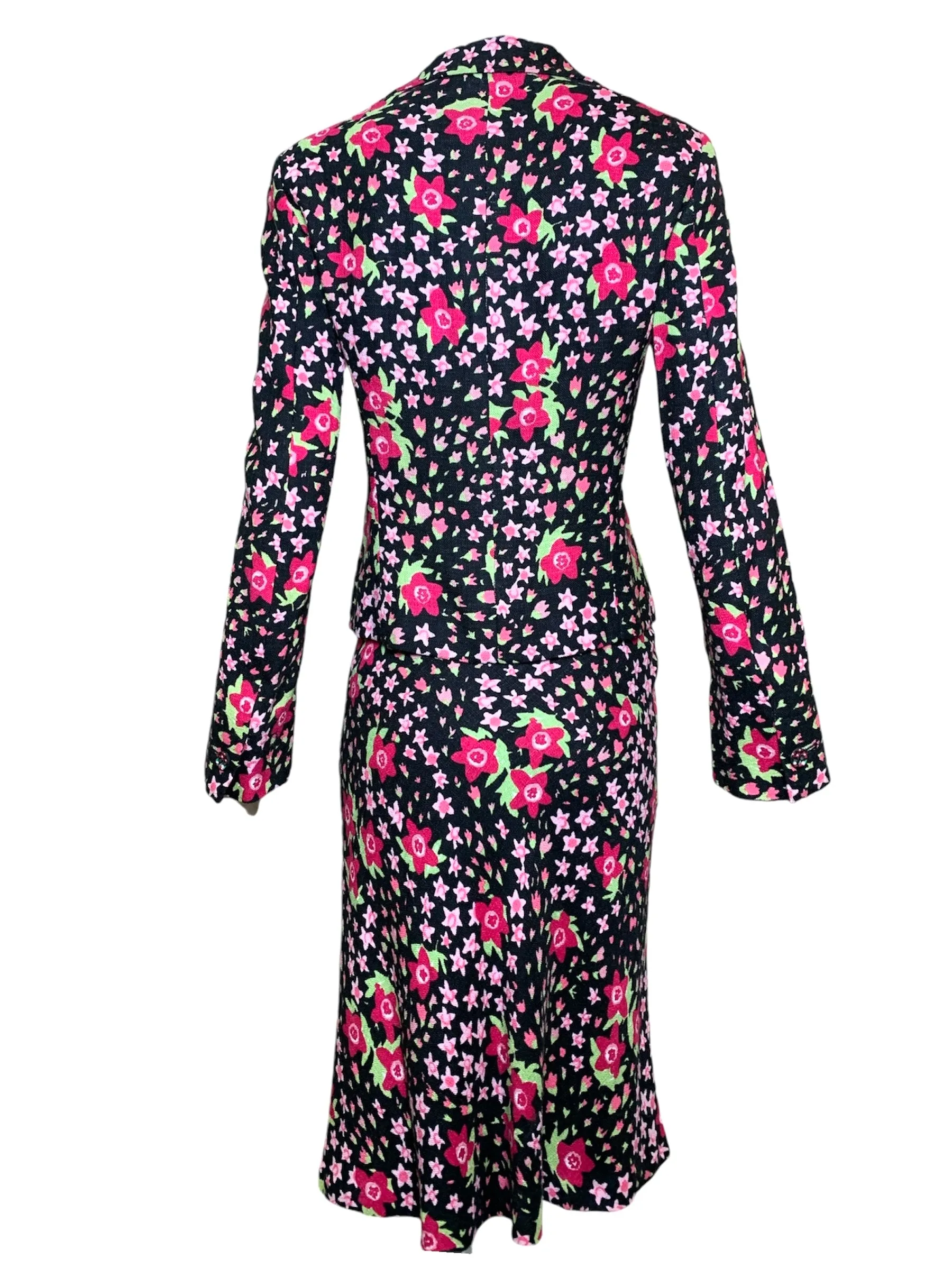 Moschino 2000's Black and Pink Floral Skirt Suit