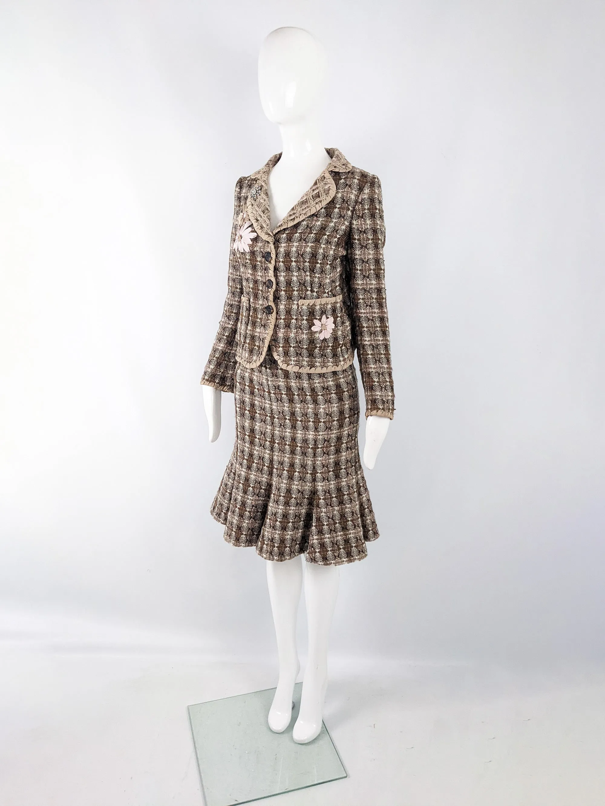 Moschino Vintage y2k Womens Preppy Tweed Skirt Suit, 2000s