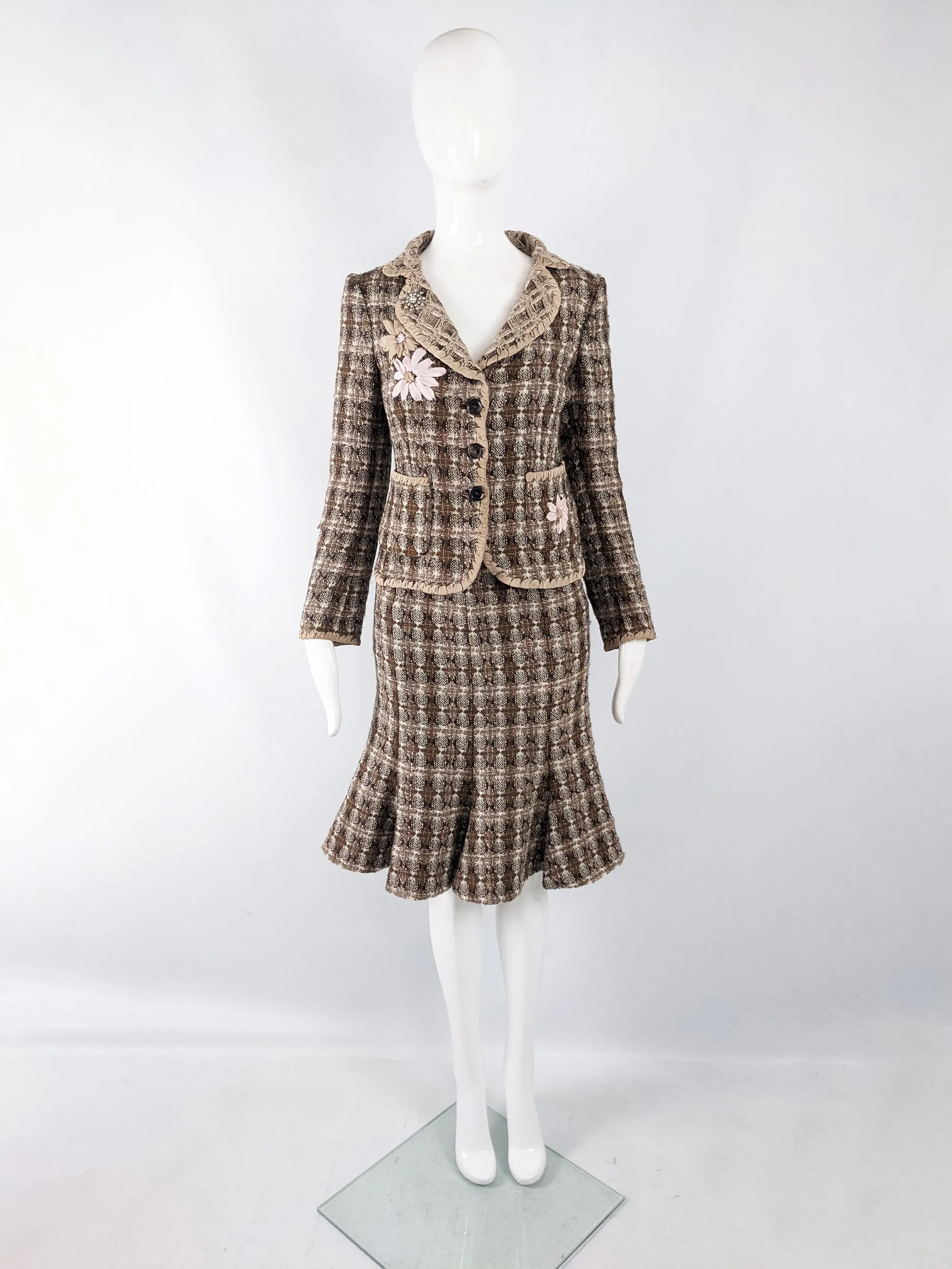 Moschino Vintage y2k Womens Preppy Tweed Skirt Suit, 2000s