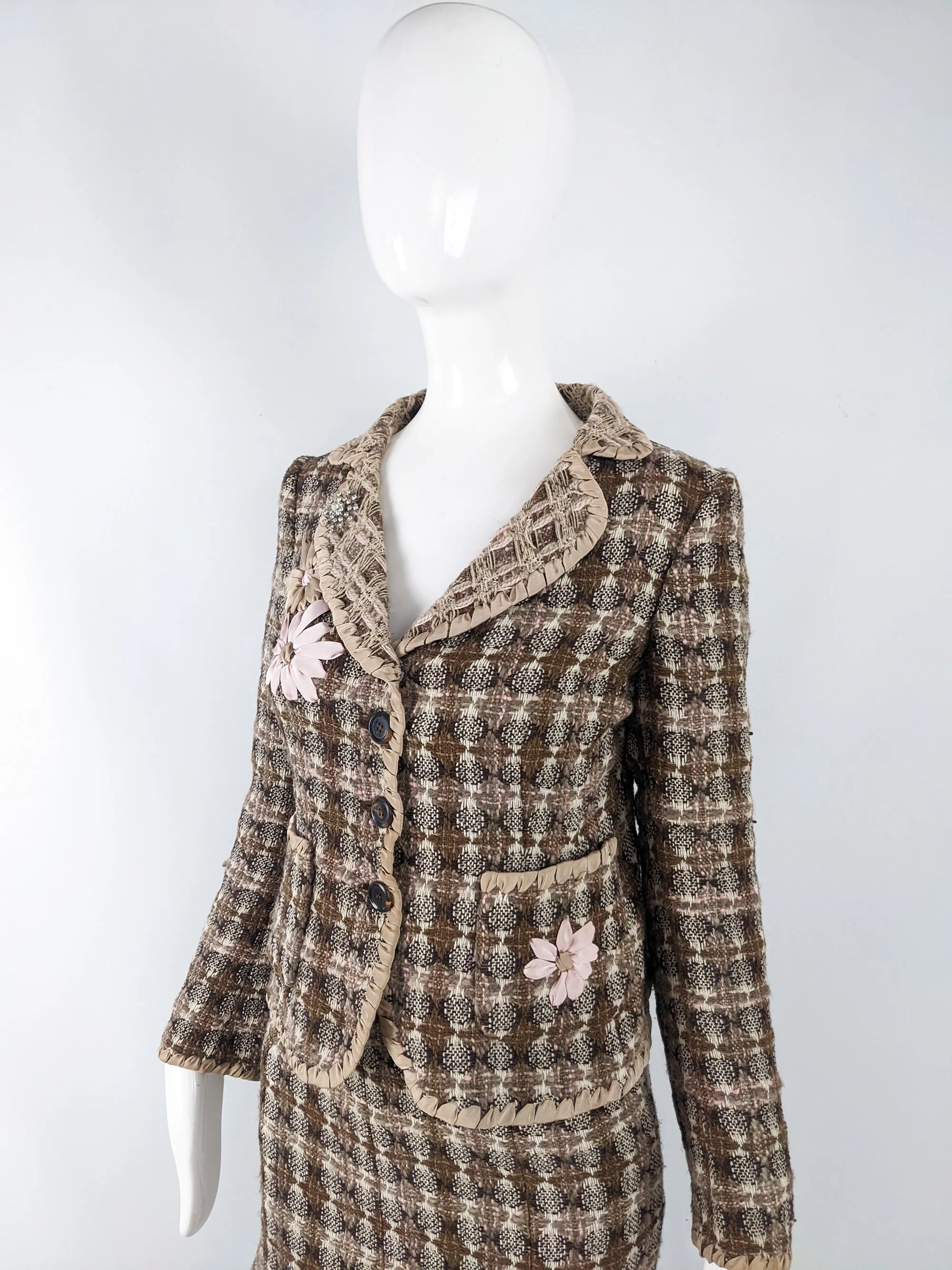 Moschino Vintage y2k Womens Preppy Tweed Skirt Suit, 2000s