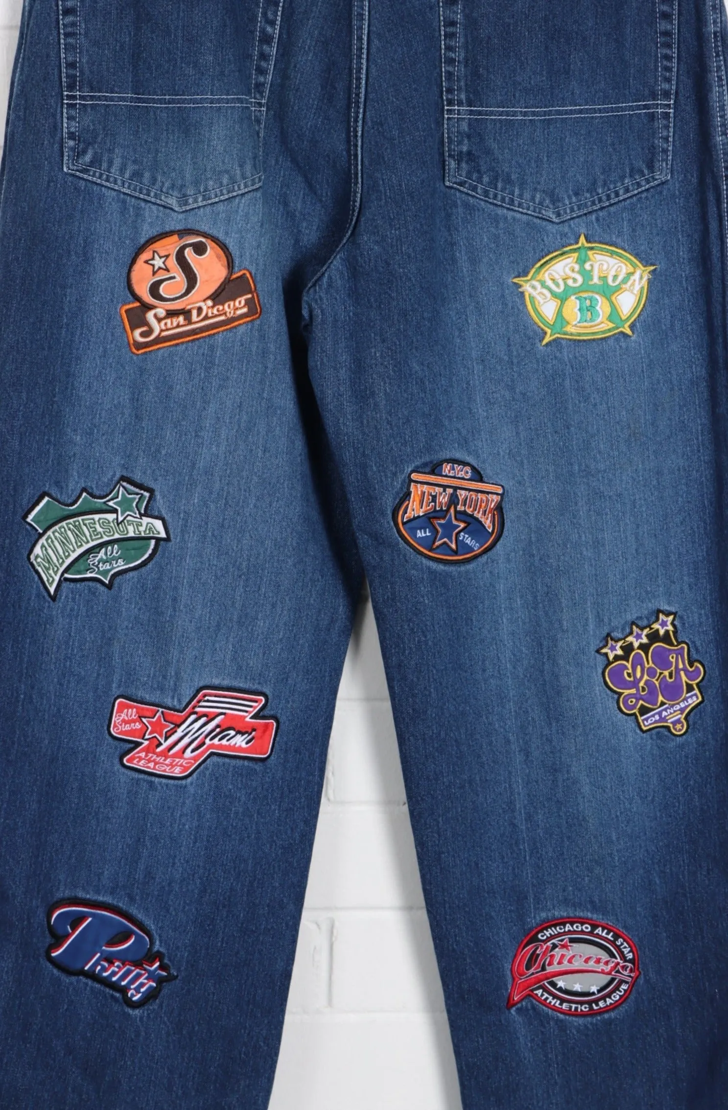 NBA Inspired 'All Stars' Team Patches Jeans (38 x 32)