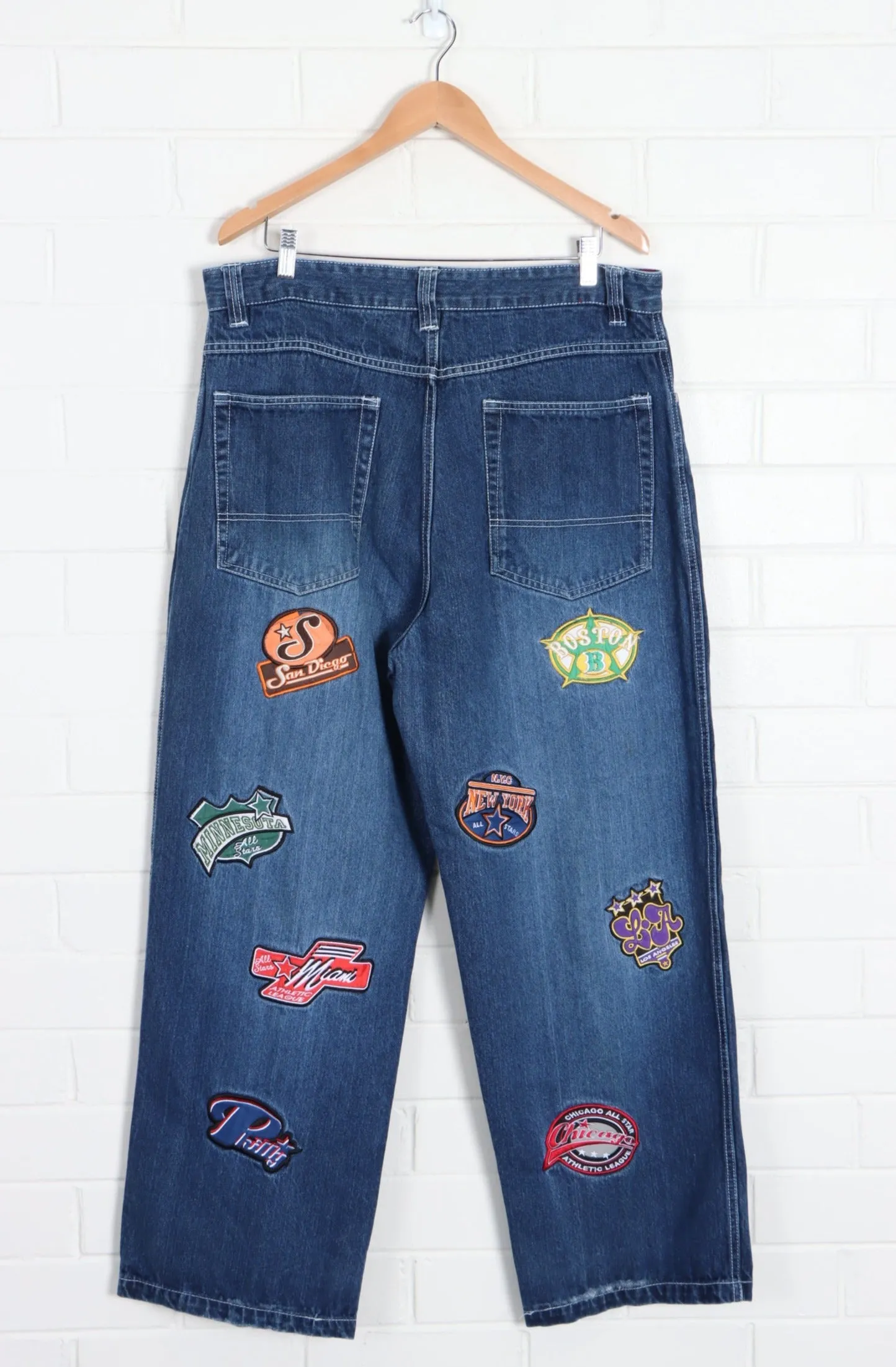 NBA Inspired 'All Stars' Team Patches Jeans (38 x 32)