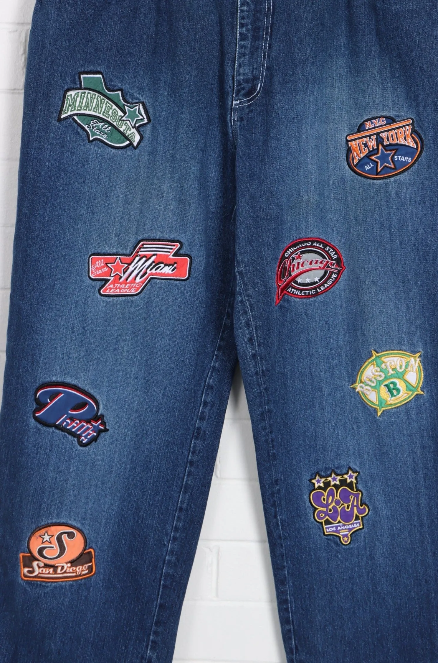 NBA Inspired 'All Stars' Team Patches Jeans (38 x 32)