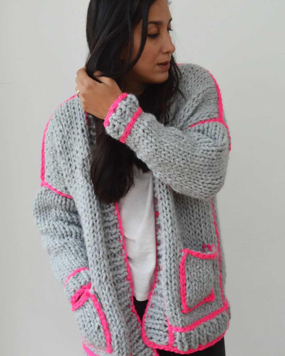 Neon Outline Cardi - Downloadable Chunky Knitting Pattern