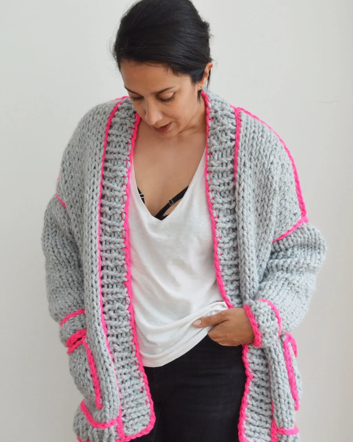 Neon Outline Cardi - Downloadable Chunky Knitting Pattern