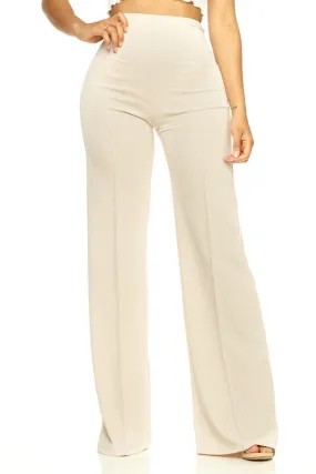 Nude Solid, Full Length Pants In A Flare Style With A High Waist, And Wide Legs